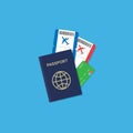 Vector passport with tickets and credit card inside