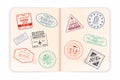 Vector passport with visa stamps. Open passport pages