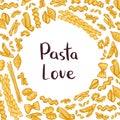 Vector pasta elements background illustration with plain space for text in center