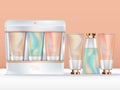 Vector Pastel Abstract Printed Hand Cream Trio Set in Clear & White Packet Royalty Free Stock Photo