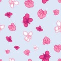 Vector pastel blue background pink, purple white magnolia flowers, liberty, Seamless pattern background