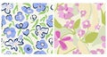 Vector pastel color flower illustration seamless repeat pattern 2 design set Royalty Free Stock Photo