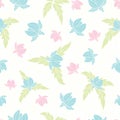 Vector pastel colourful flowers leaves ditsy on white pretty seamless pattern design Royalty Free Stock Photo