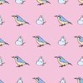 Vector pastel pink background blue birds butterfly seamless pattern. butterflies. Seamless pattern background Royalty Free Stock Photo