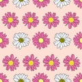 Vector pastel pink beige background pink daisy flowers and wild flowers. Seamless pattern background Royalty Free Stock Photo