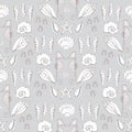 Vector pastel seashells seahorses texture background seamless pattern print