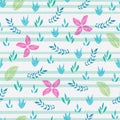 Vector pastel stripes pretty tropical floral seamless pattern background Royalty Free Stock Photo