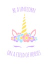 Vector pastel unicorn floral face with quote print