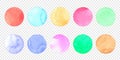 Vector pastel watercolor circle set. Color smear of watercolour splash stain on transparent background Royalty Free Stock Photo