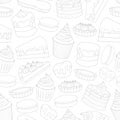 Vector pastry repeat pattern with cakes, pies, muffins, pancakes