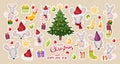 Vector patch badges with Christmas mice and New Year decorations. Stickers collection, Christmas tree, cute rats, gifts Royalty Free Stock Photo