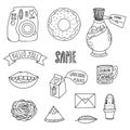 Vector patch badges, pins, patches in cartoon 80s-90s comic style, isolated on white background.