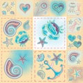 Vector patchwork nautical patterns. Use to create quilting patches or seamless backgrounds for various craft projects