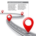 Vector pathway road map with GPS route pin icon Royalty Free Stock Photo