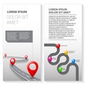 Vector pathway road map with GPS route pin icon Royalty Free Stock Photo