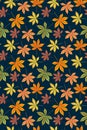 Vector pattern. Autumn chestnut leaves on a dark blue background.