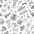 Vector pattern background illustration doodle theatre elements