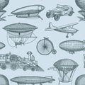 Vector pattern or background illustration vintage hand drawn airships Royalty Free Stock Photo