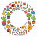 Vector pattern for backgrounds. Cute gardening. Icons for banners.