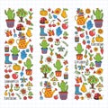 Vector pattern for backgrounds. Cute gardening. Icons for banners.