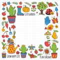 Vector pattern for backgrounds. Cute gardening. Icons for banners.