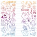 Cute gardening. Icons for banners. Vector pattern for backgrounds.