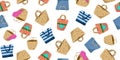 Vector pattern of beach Bags. Color image of summer Handbags made of Jute, Raffia and fabric