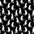 Vector pattern with black silhouettes of cats in different poses, view from the back Royalty Free Stock Photo