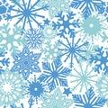 Seamless pattern from winter snowflakes in different sizes. Vector illustration.