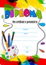 Vector pattern childrens diploma for delivery on a creative contest in kindergarten or school. diploma of childrens