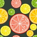 Vector pattern of citrus slices of lemon, orange, lime and grapefruit. Modern style, flat. Vitamin c seamless Royalty Free Stock Photo