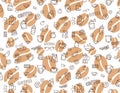 Vector pattern with coffee symbols and brown beans