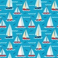Vector pattern with colorful sailboats on the sea