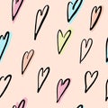 Vector pattern with colourful hearts. Backdrop with hearts drawing in sketch style