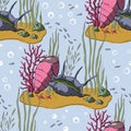 Vector pattern with coral reef.