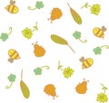 Cartoon style. Vector pattern of cute bees, ladybugs and flowers. Royalty Free Stock Photo