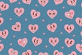 Vector pattern with cute cartoon pink hearts.Seamless pattern for Valentine's Day. Trendy retro cartoon heart Royalty Free Stock Photo