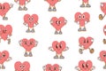 Vector pattern with cute cartoon pink hearts.Seamless pattern for Valentine's Day. Trendy retro cartoon heart Royalty Free Stock Photo