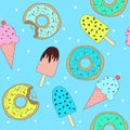 Vector pattern with cute donuts and ice cream.