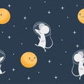 Vector pattern. Cute mouse astronaut. Smiling moon. Pattern for children's products