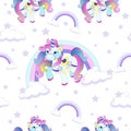 Vector pattern with cute unicorns. Magical background with little unicorns.