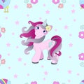 Vector pattern with cute unicorns. Magical background with little unicorns.