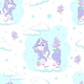 Vector pattern with cute unicorns. Magical background with little unicorns.