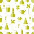 Vector pattern of different kids toys objects: rocket, puzzle, b