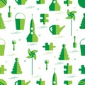 Vector pattern of different kids toys objects: rocket, puzzle, b