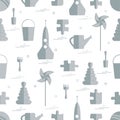 Vector pattern of different kids toys objects: rocket, puzzle, b