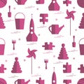 Vector pattern of different kids toys objects: rocket, puzzle, b