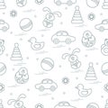 Vector pattern of different toys: car, pyramid, roly-poly, ball, Royalty Free Stock Photo