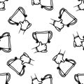 Vector pattern of a drawing of a hand with a raised cup. Seamless cup pattern hand-drawn in doodle style, black outline