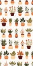 Vector pattern with flat hand drawn house plants in various pots in beige colors. Surface design with flowerpots. Texture with Royalty Free Stock Photo